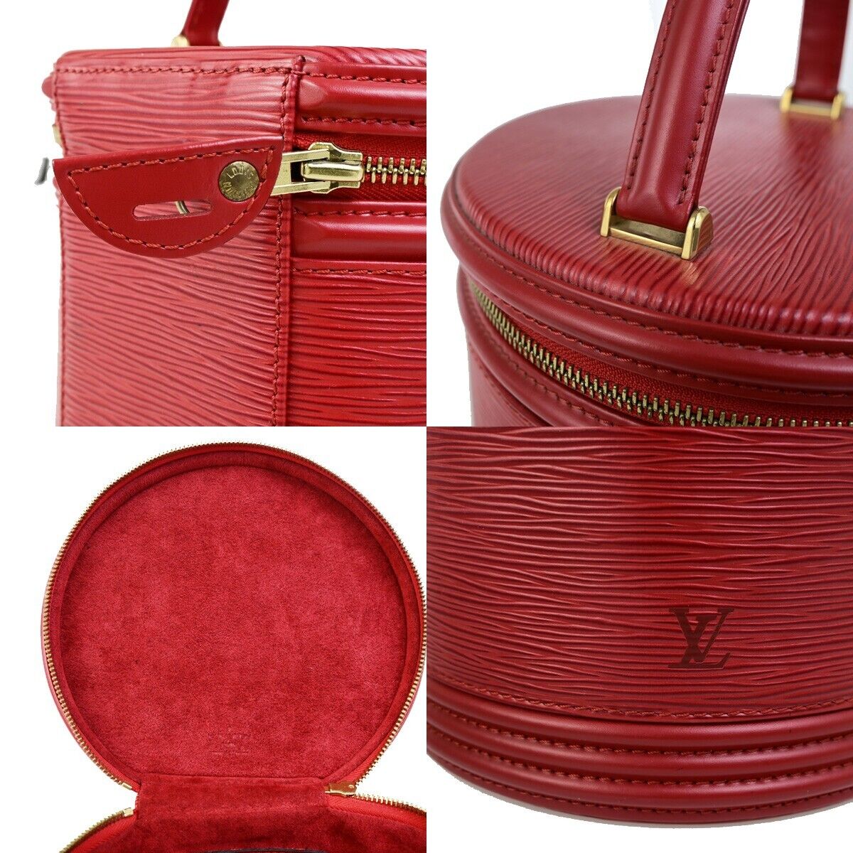 LOUIS VUITTON LV Logo Cannes Hand Vanity Bag Epi Leather Red M48037 35EC873