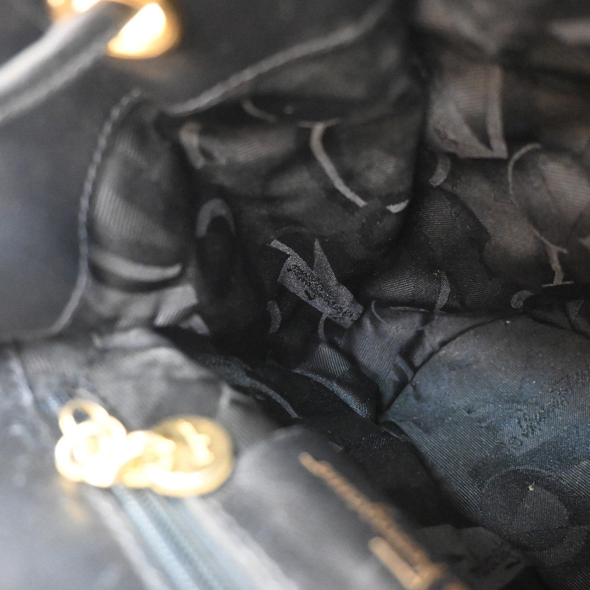 SALVATORE FERRAGAMO Vara Chain Backpack Bag Canvas Leather Black GHW 68EG222