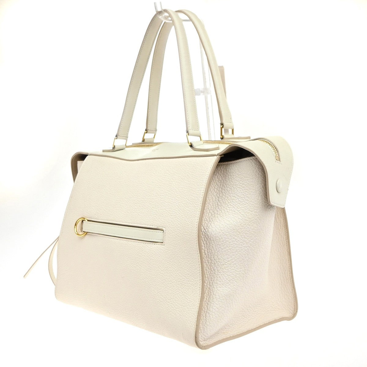 CELINE Logo Ring Shoulder Hand Bag Leather White Light Pink GHW Italy 12YJ132