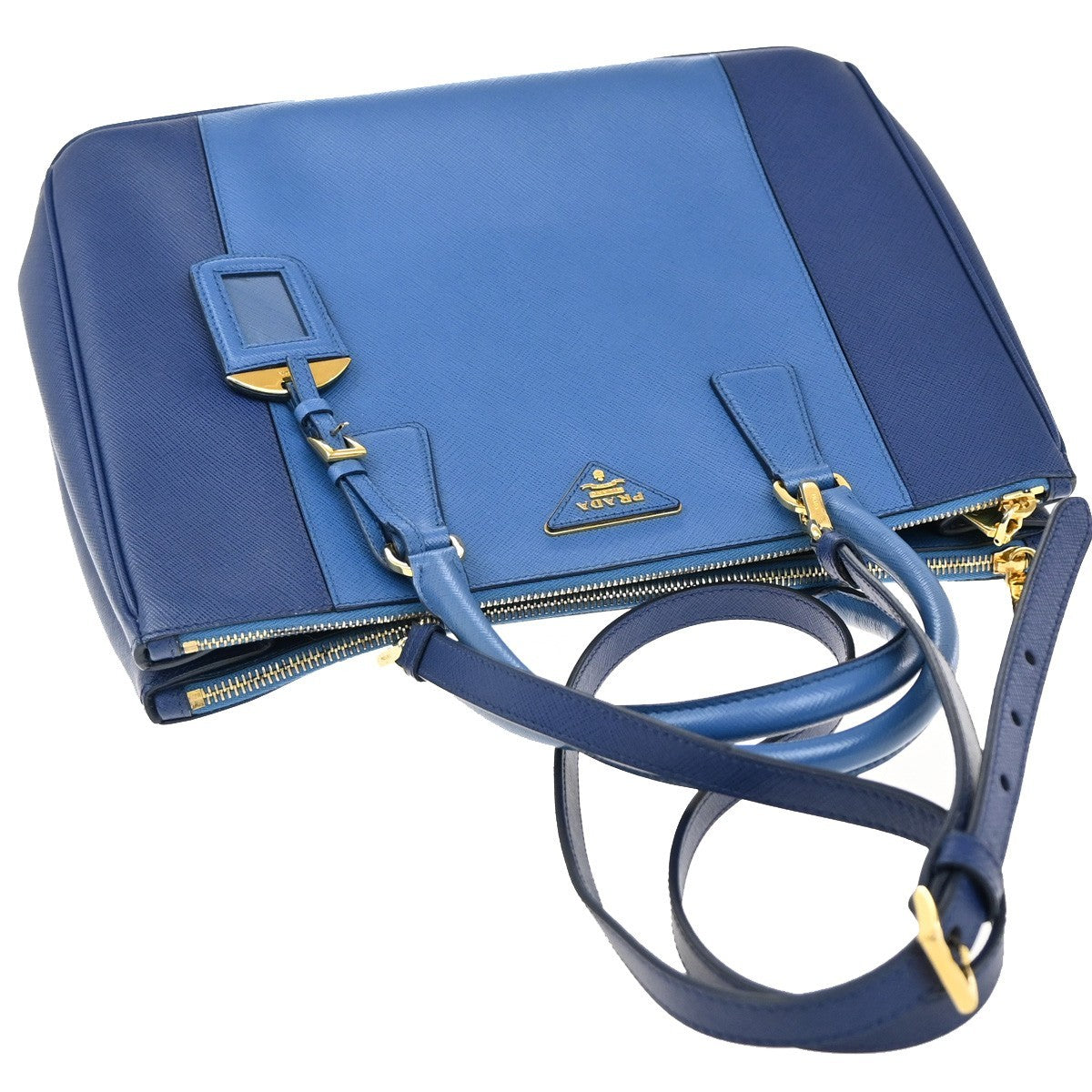PRADA MILANO Logo 2Way Shoulder Hand Bag Saffiano Leather Blue GHW Italy 91EG070
