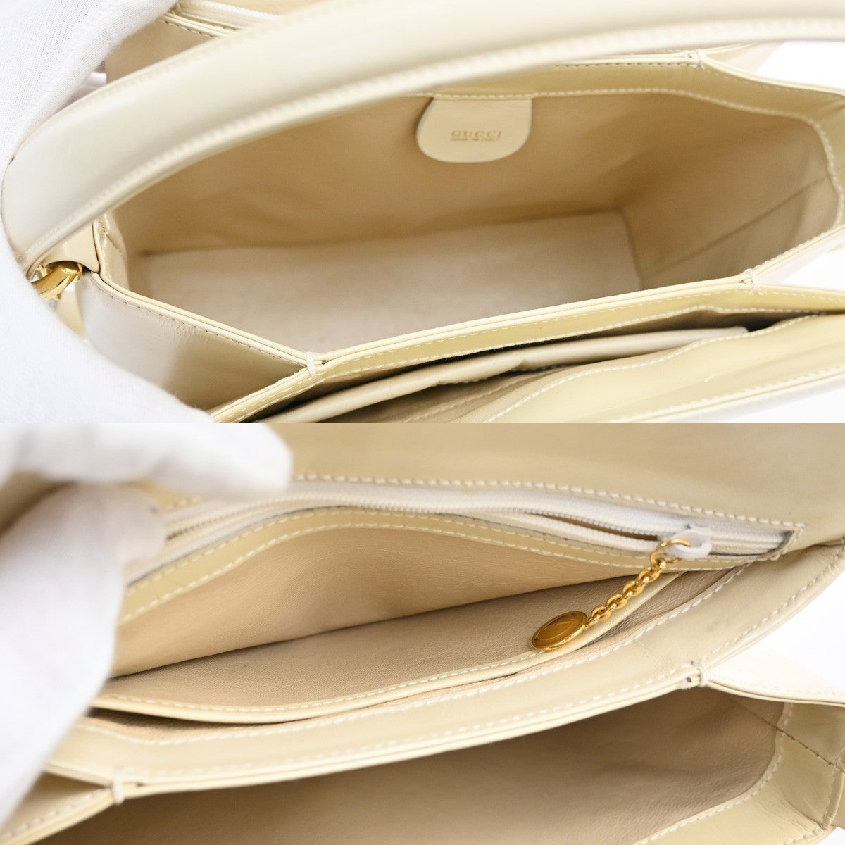 GUCCI Logo Bamboo 2Way Shoulder Hand Bag Leather Beige GHW Italy 34CA516