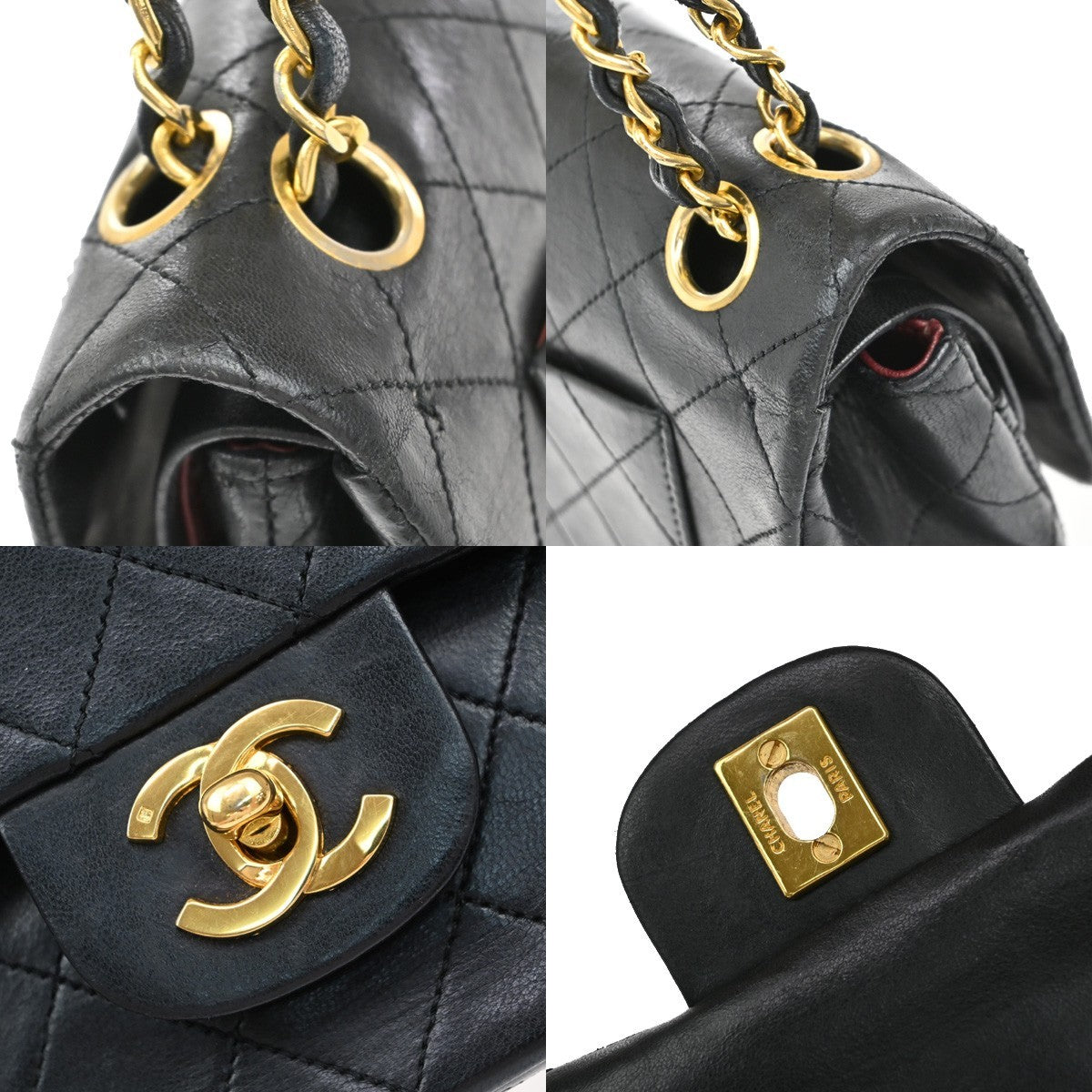 CHANEL Matelasse 23 Double Flap Chain Shoulder Bag Leather BK Vintage 396RF511