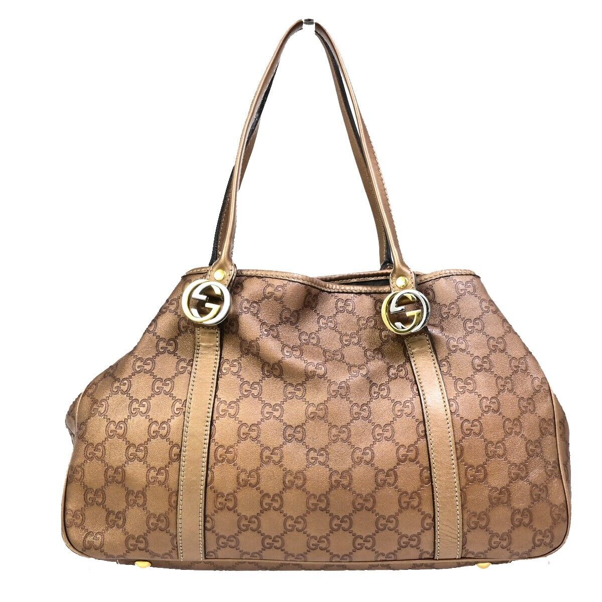 GUCCI GG Guccissima Shoulder Hand Tote Bag Embossing Leather Bronze 65EB943