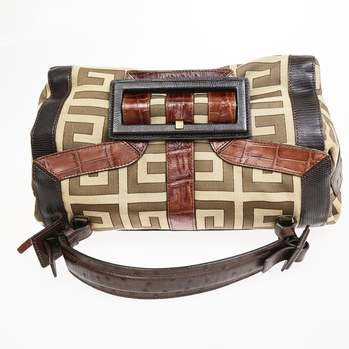 GIVENCHY Logo Shoulder Hand Bag Canvas Leather Brown GHW 62CB042