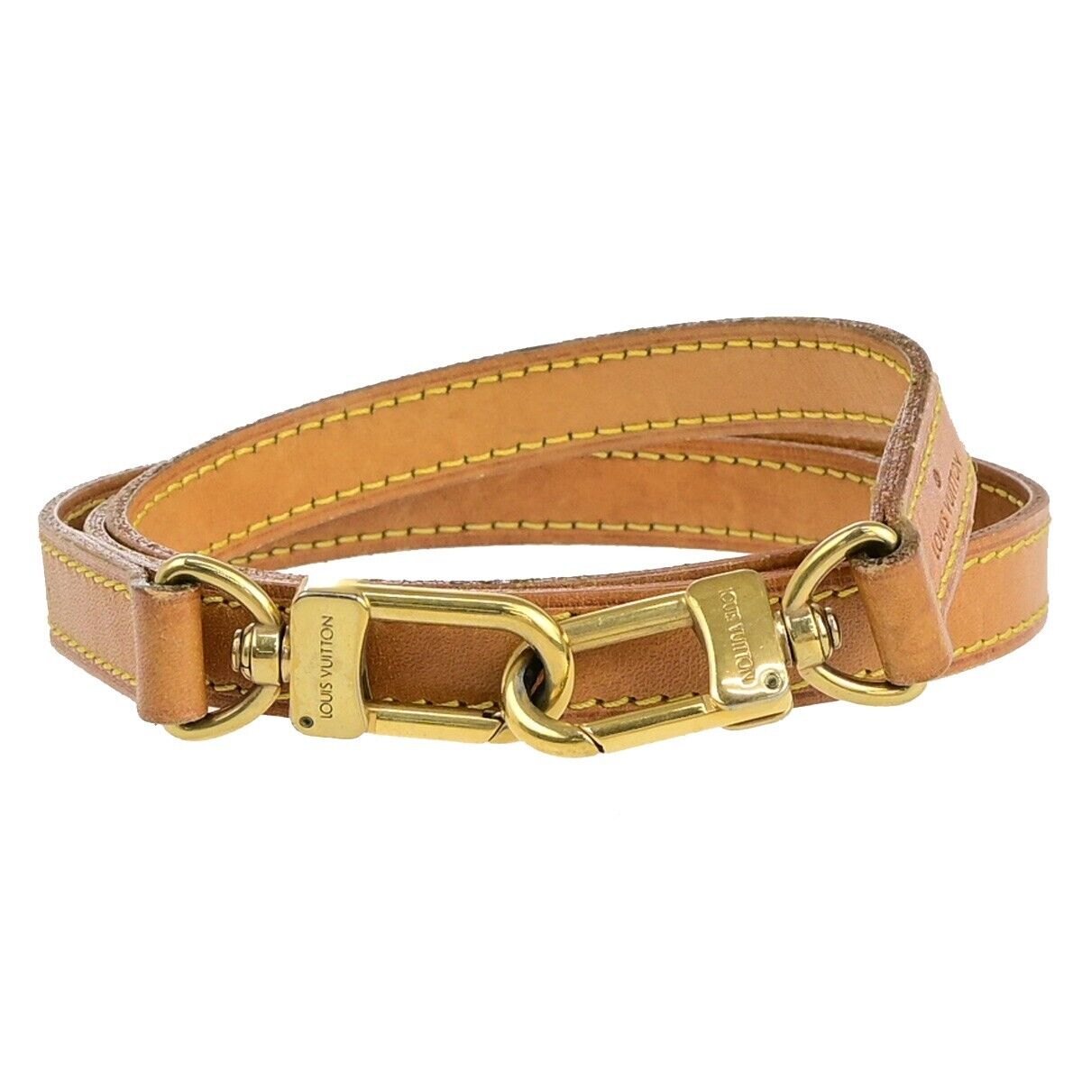 LOUIS VUITTON Logo Shoulder Strap Leather Brown Gold Bag Accessory 69ED373