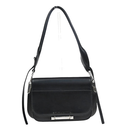 PRADA Logo Shoulder Hand Bag Leather Black SHW Italy 74RF249