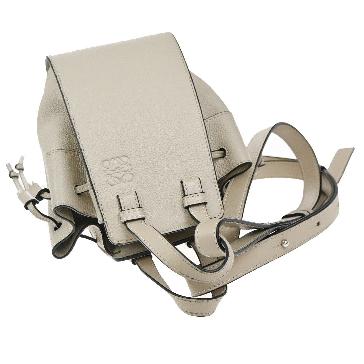 LOEWE Logo Hammock Mini Drawstring 2Way Shoulder Hand Bag Leather Beige 689RP023
