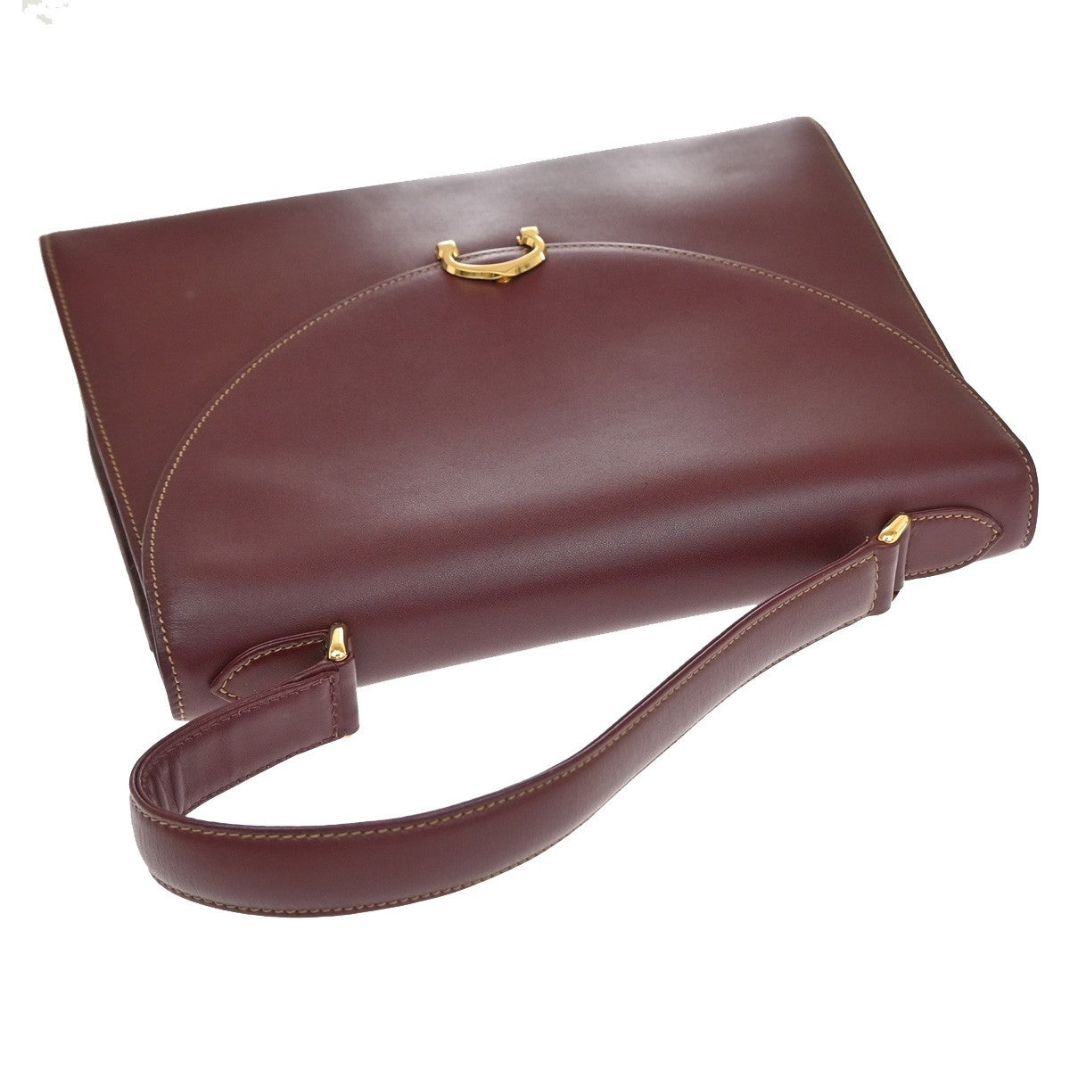 MUST DE CARTIER 2C Logo Hand Bag Leather Red Gold-Plated Italy 38KP142