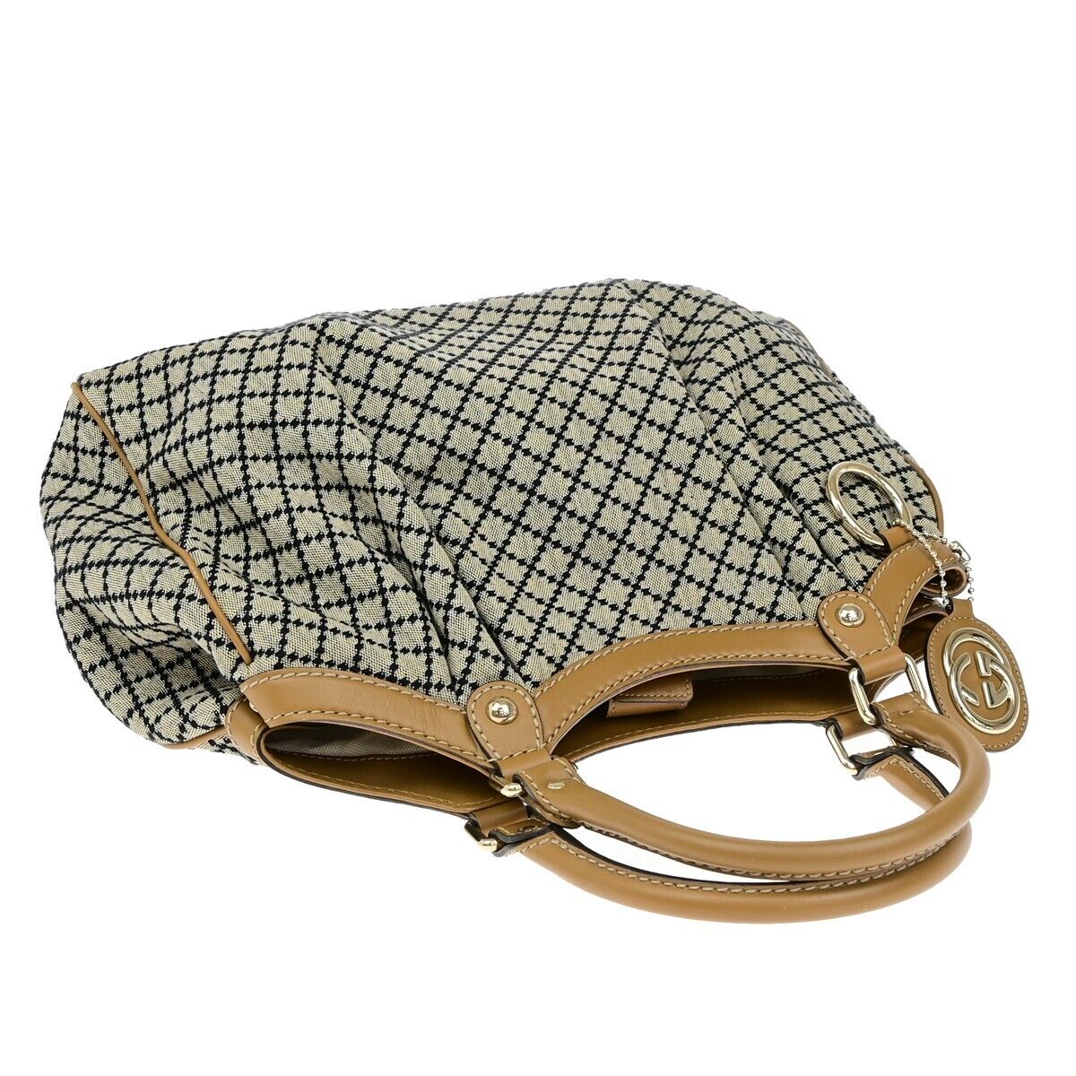 GUCCI Logo Diamante Sukey Shoulder Bag Charm Canvas Leather Brown 85EE037