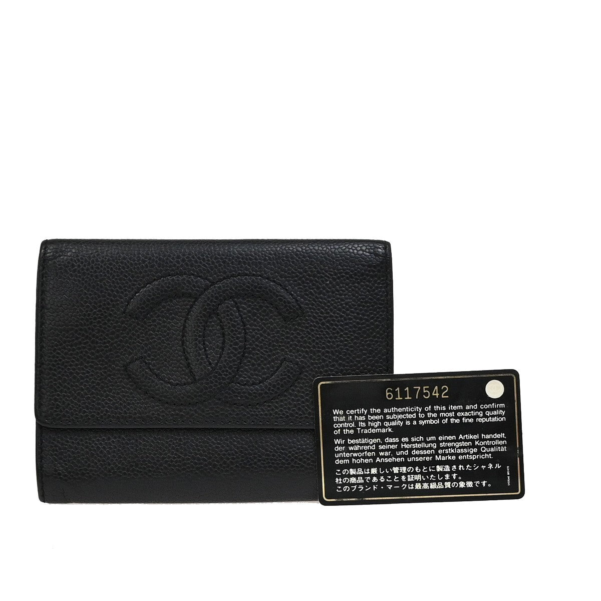 CHANEL CC Logo Trifold Compact WalletGrained Calfskin Leather Black 30EE284