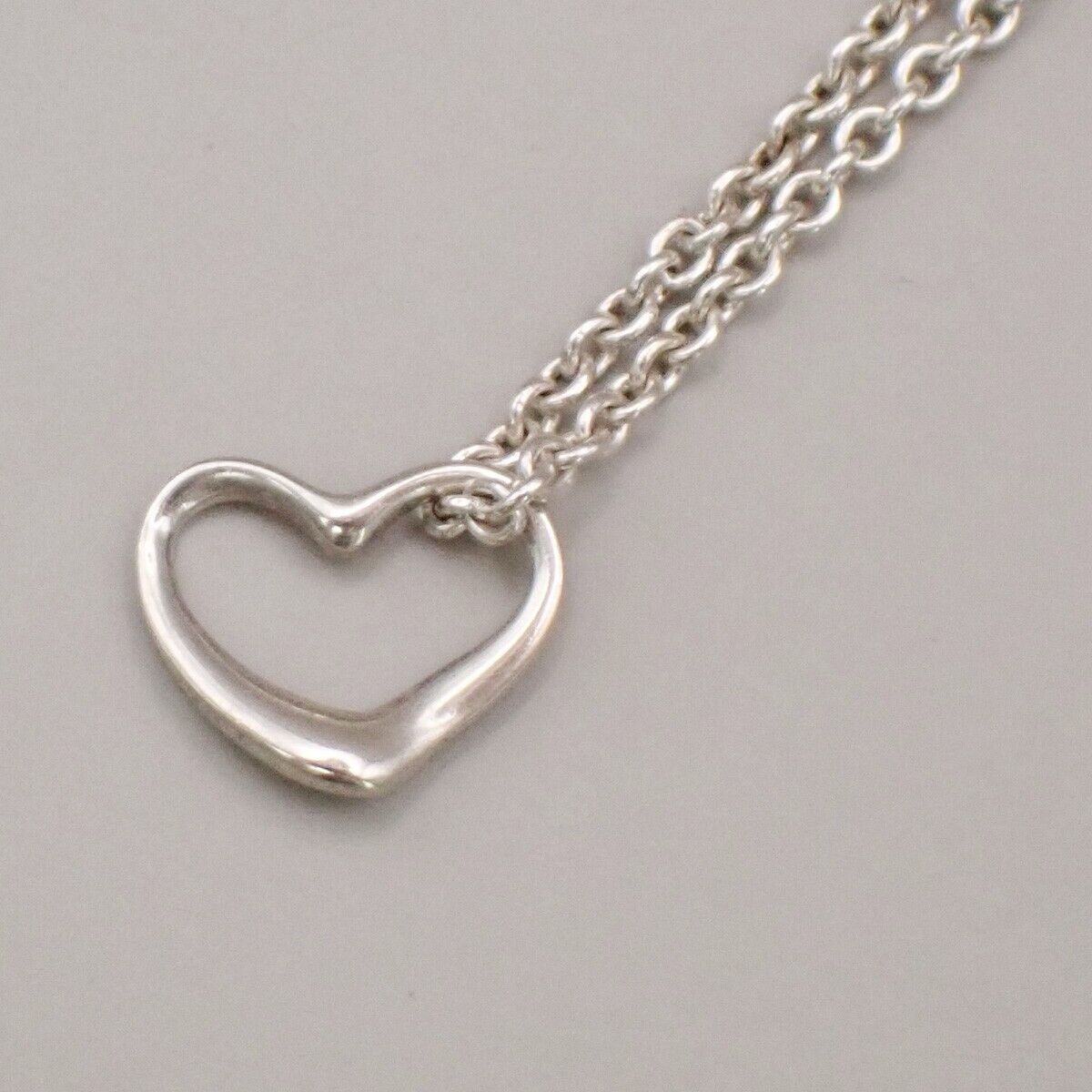 TIFFANY & CO. Logo Open Heart 7mm Chain Necklace Elsa Peretti Silver Ag 66YF227