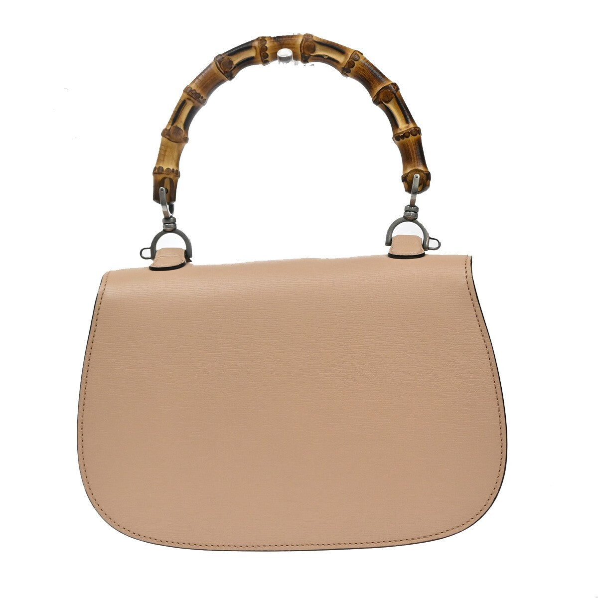 GUCCI Logo Bamboo 2Way Shoulder Hand Bag Leather Beige Silver Italy 669RL142