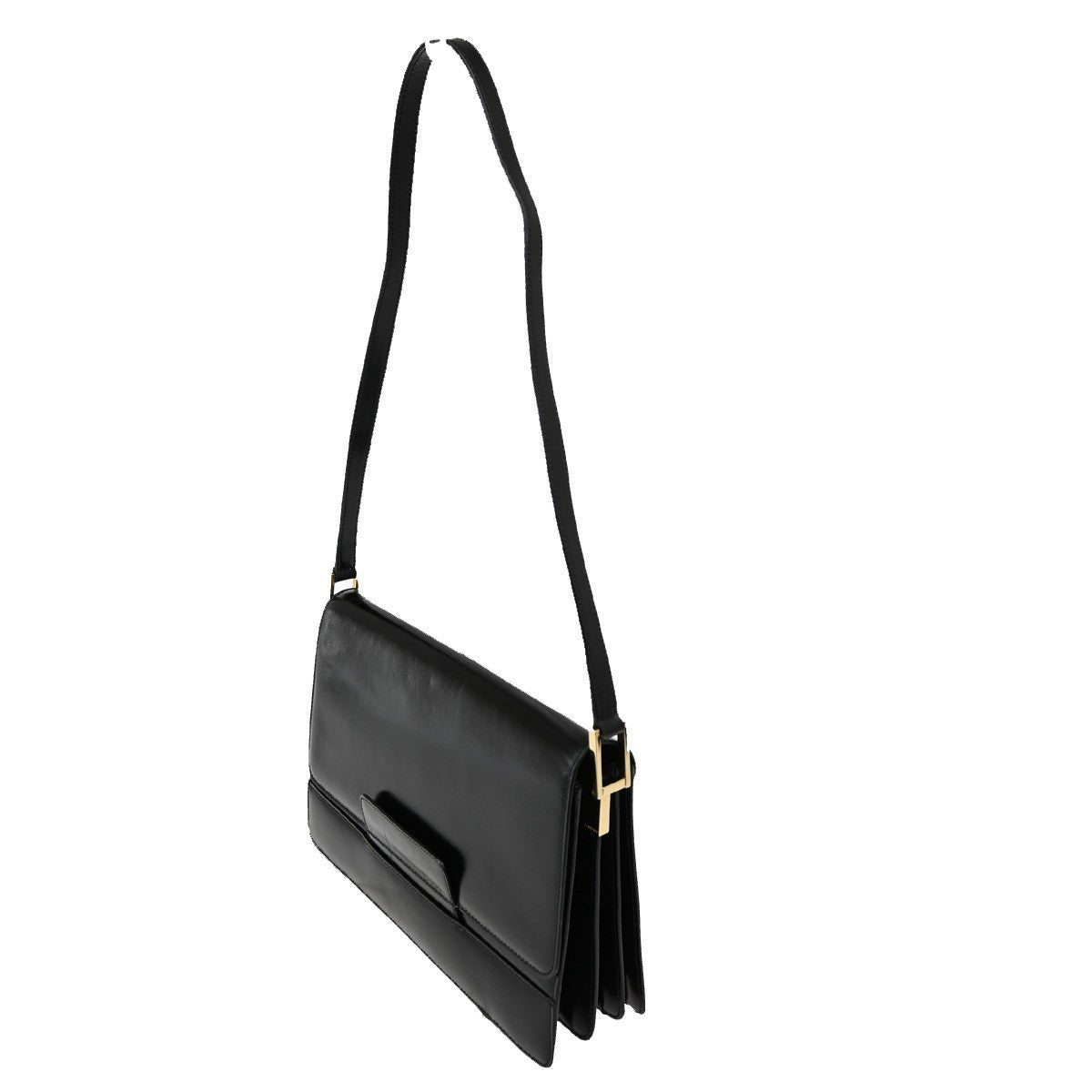 GUCCI Logo GG Shoulder Bag Leather Black Italy GHW 67TA289