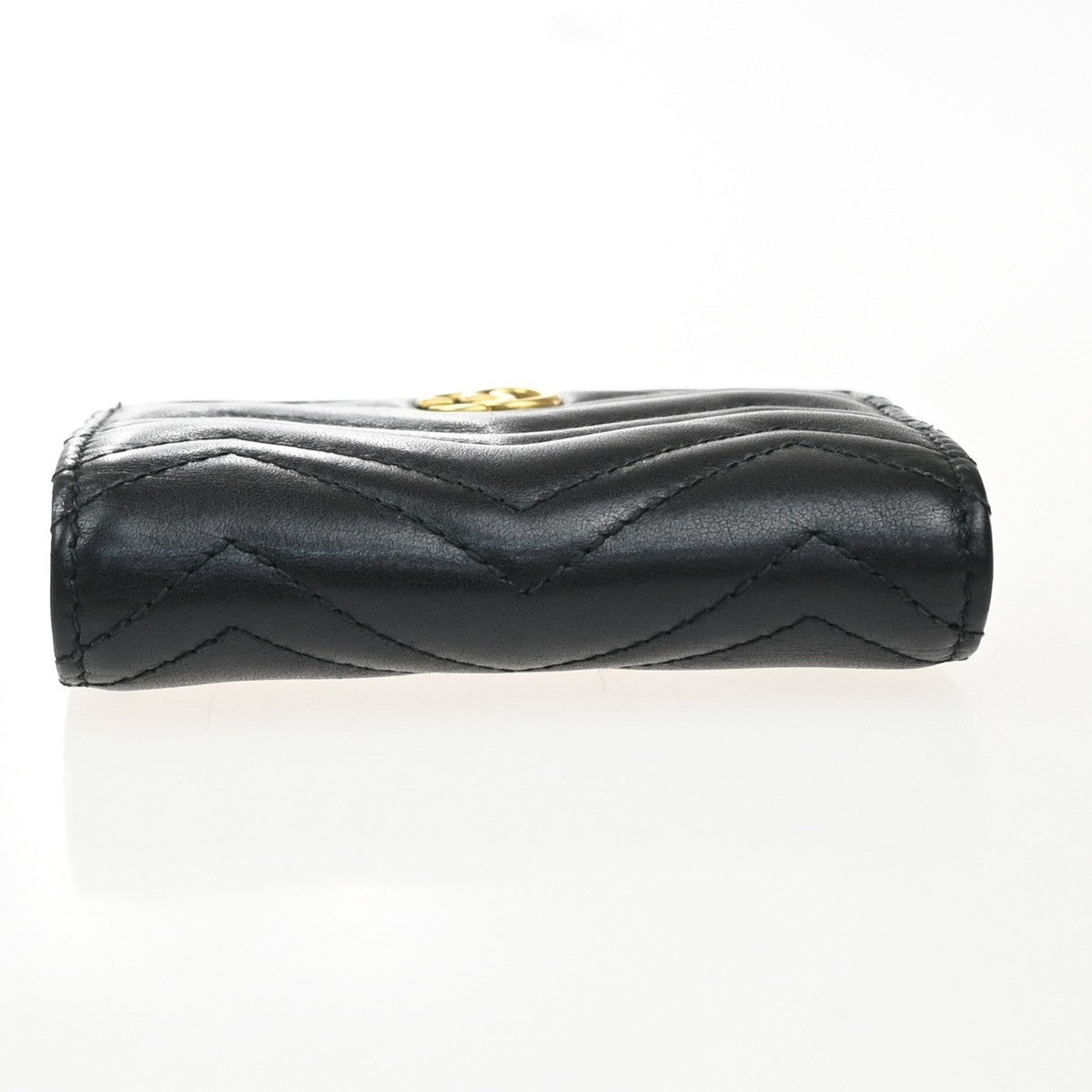 GUCCI Logo GG Marmont Bifold Compact Wallet Leather Black GHW Italy 36MA575
