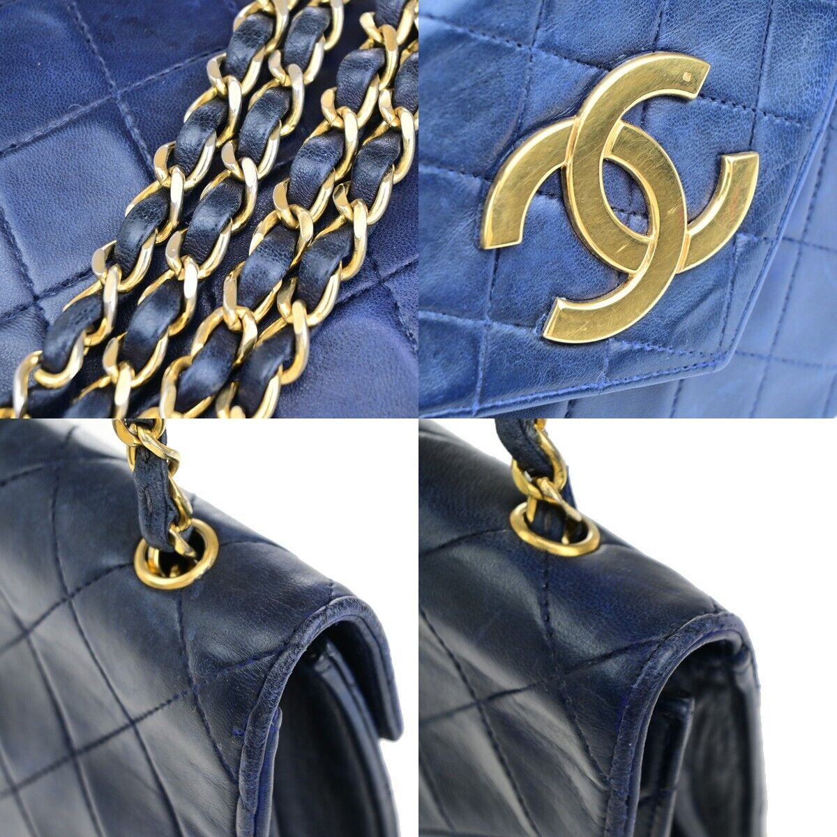 CHANEL CC Mini Matelasse Chain Shoulder Bag Leather Navy Blue Vintage 674RK667