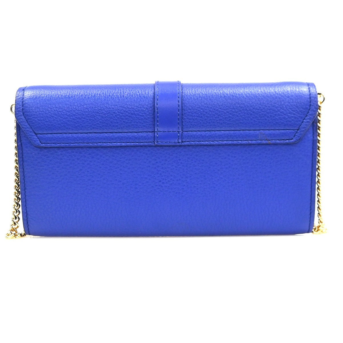 CHLOE Logo Chain Shoulder Bifold Long Wallet Leather Blue GHW Spain 64MA495