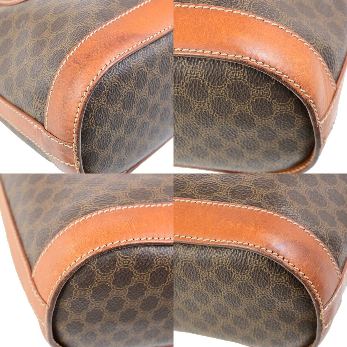 CELINE Logo Macadam Pattern Shoulder Tote Bag PVC Leather Brown Italy 61FB227