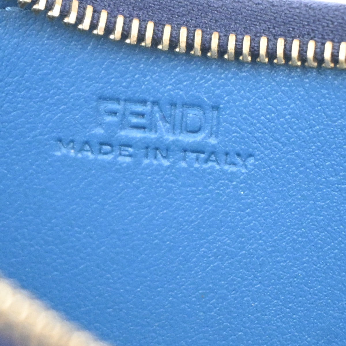 FENDI  Logo Fragment Case Coin Wallet Purse Leather Blue GHW Italy 63CA862