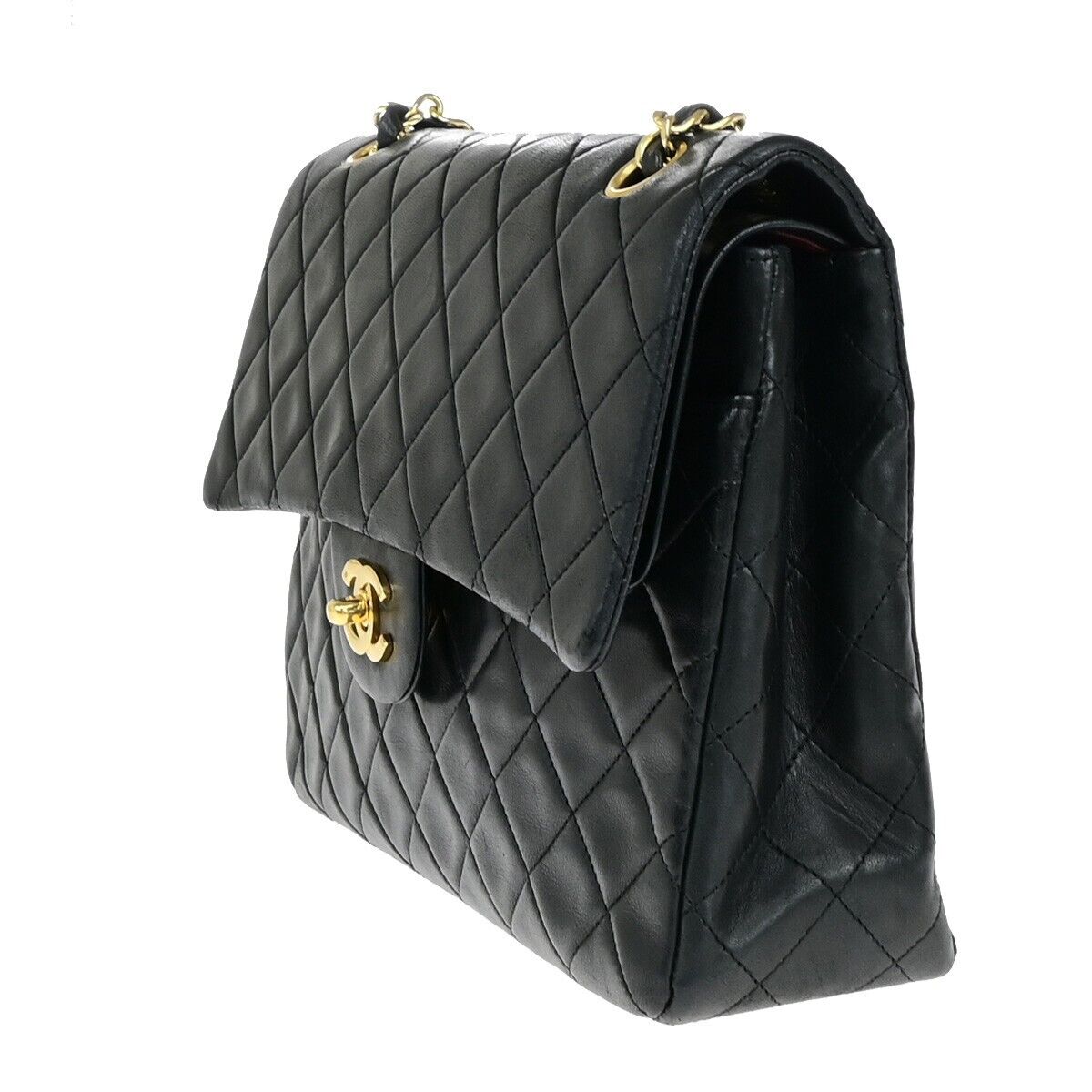 CHANEL CC Matelasse 25 Double Flap Chain Shoulder Bag Leather Black GHW 809RK651
