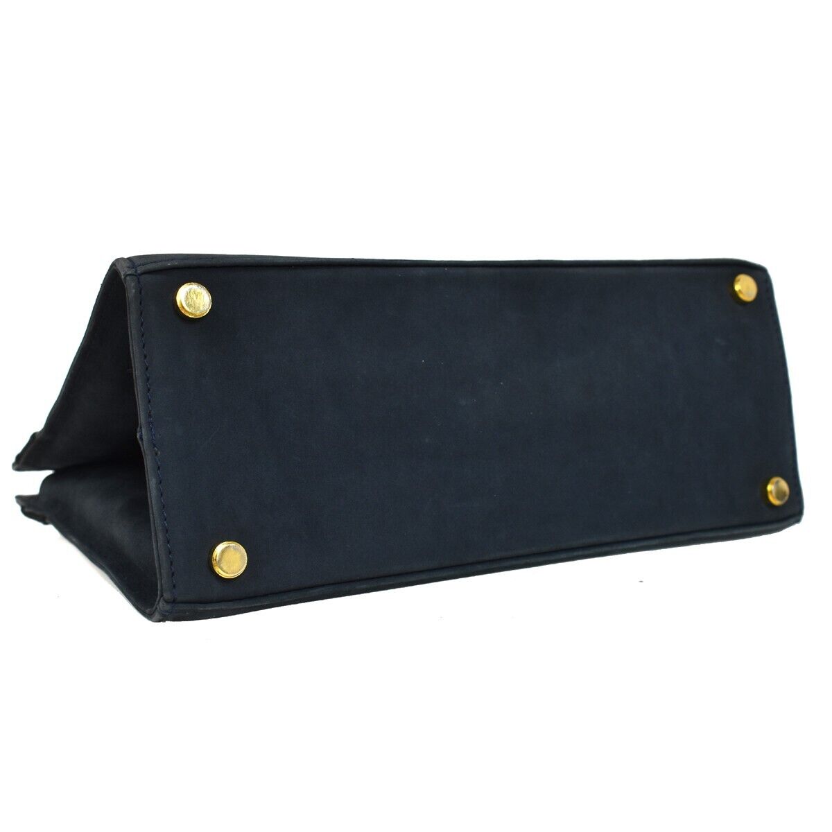 SALVATORE FERRAGAMO Vara Hand Bag Suede Leather Navy Blue Gold Italy 69EA061