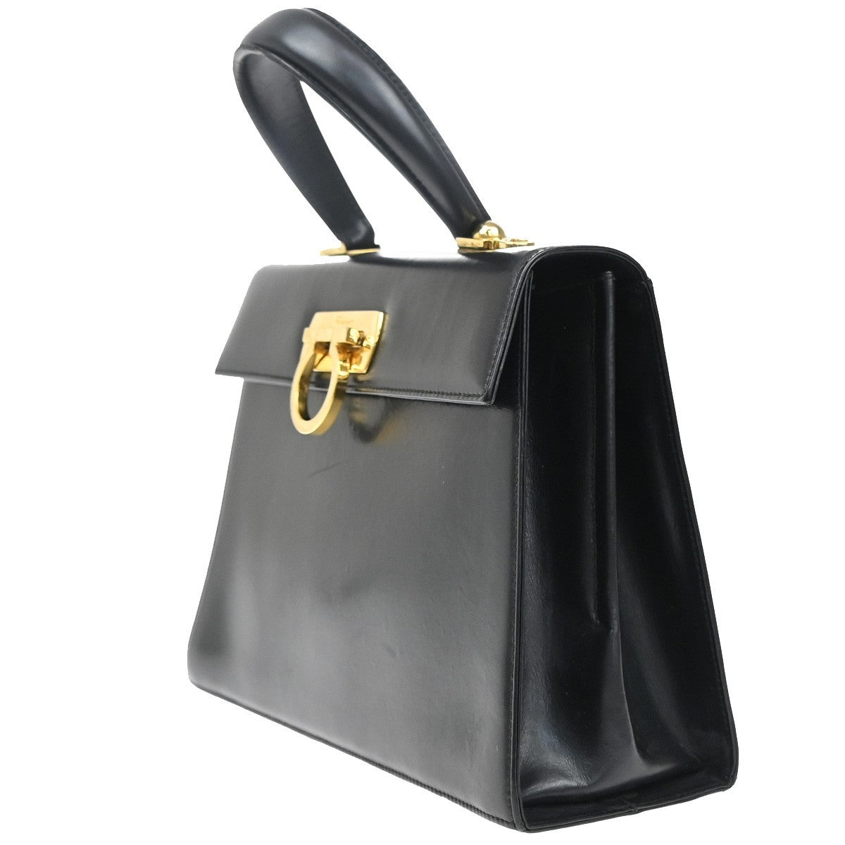 SALVATORE FERRAGAMO Logo Gancini Hand Bag Leather Black GHW Italy 36KA970