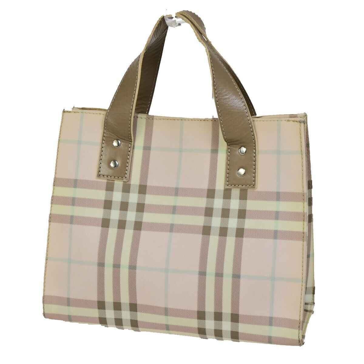 BURBERRY Logo Nova Check Hand Tote Bag PVC Leather Pink Brown Italy 07FA940