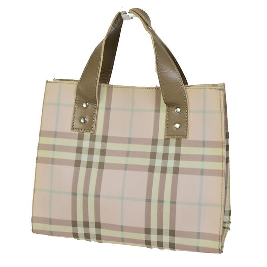 BURBERRY Logo Nova Check Hand Tote Bag PVC Leather Pink Brown Italy 07FA940