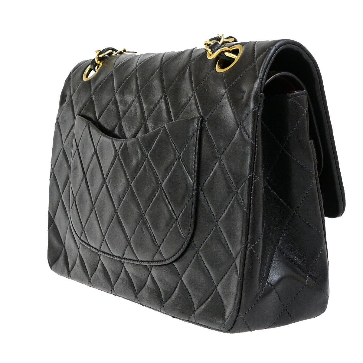 CHANEL CC Matelasse 25 Double Flap Chain Shoulder Bag Leather Black GHW 846RK718