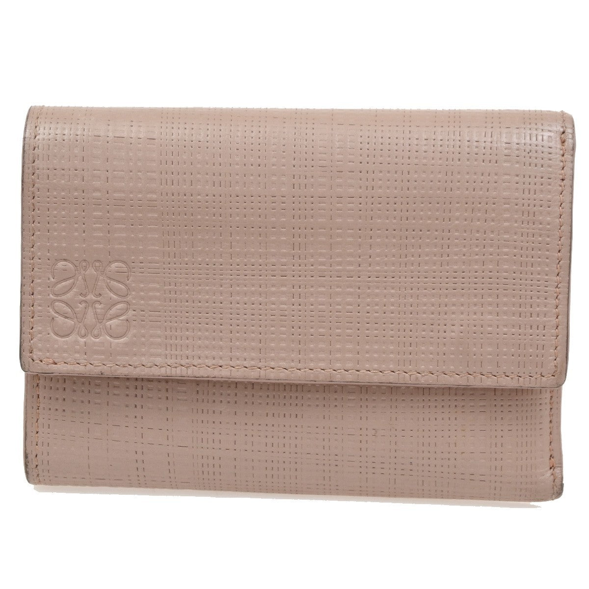 LOEWE Logo Anagram Trifold Wallet Purse Leather Pink Made In Spain 65CA567