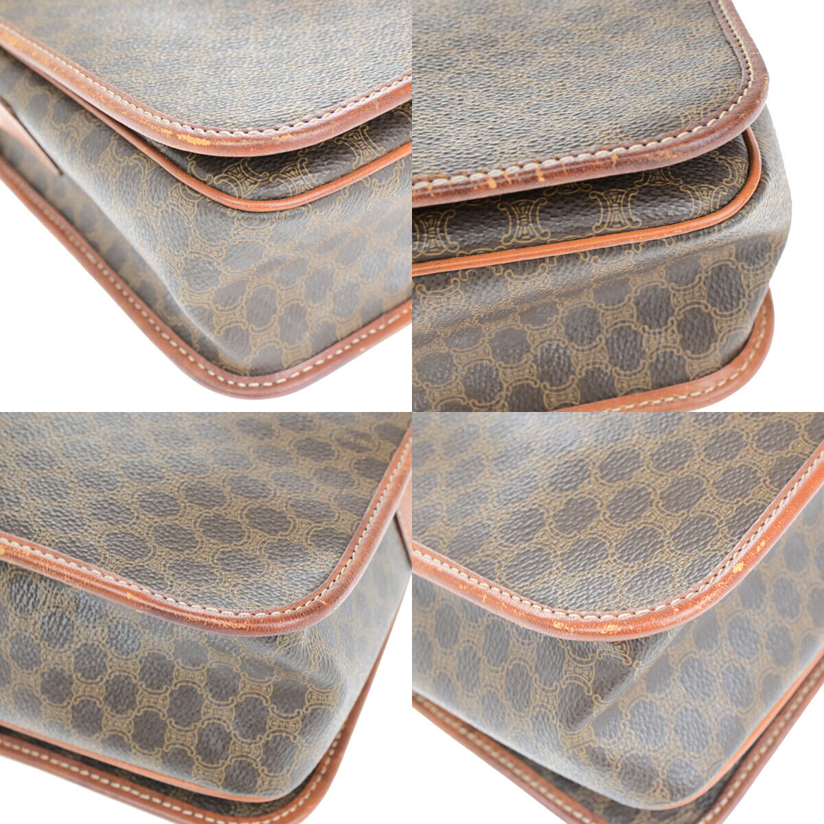 CELINE Logo Macadam Pattern Shoulder Bag PVC Leather Brown GHW Italy 05YF255