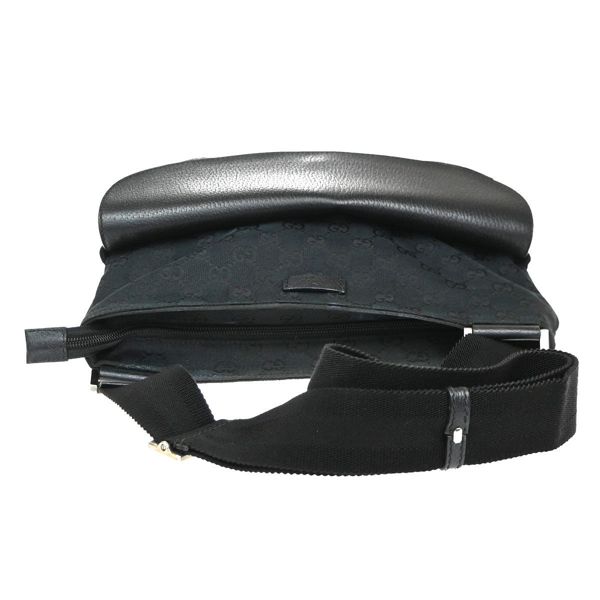 GUCCI Logo GG Pattern Shoulder Bag Canvas Leather Black SHW Italy 16YJ133