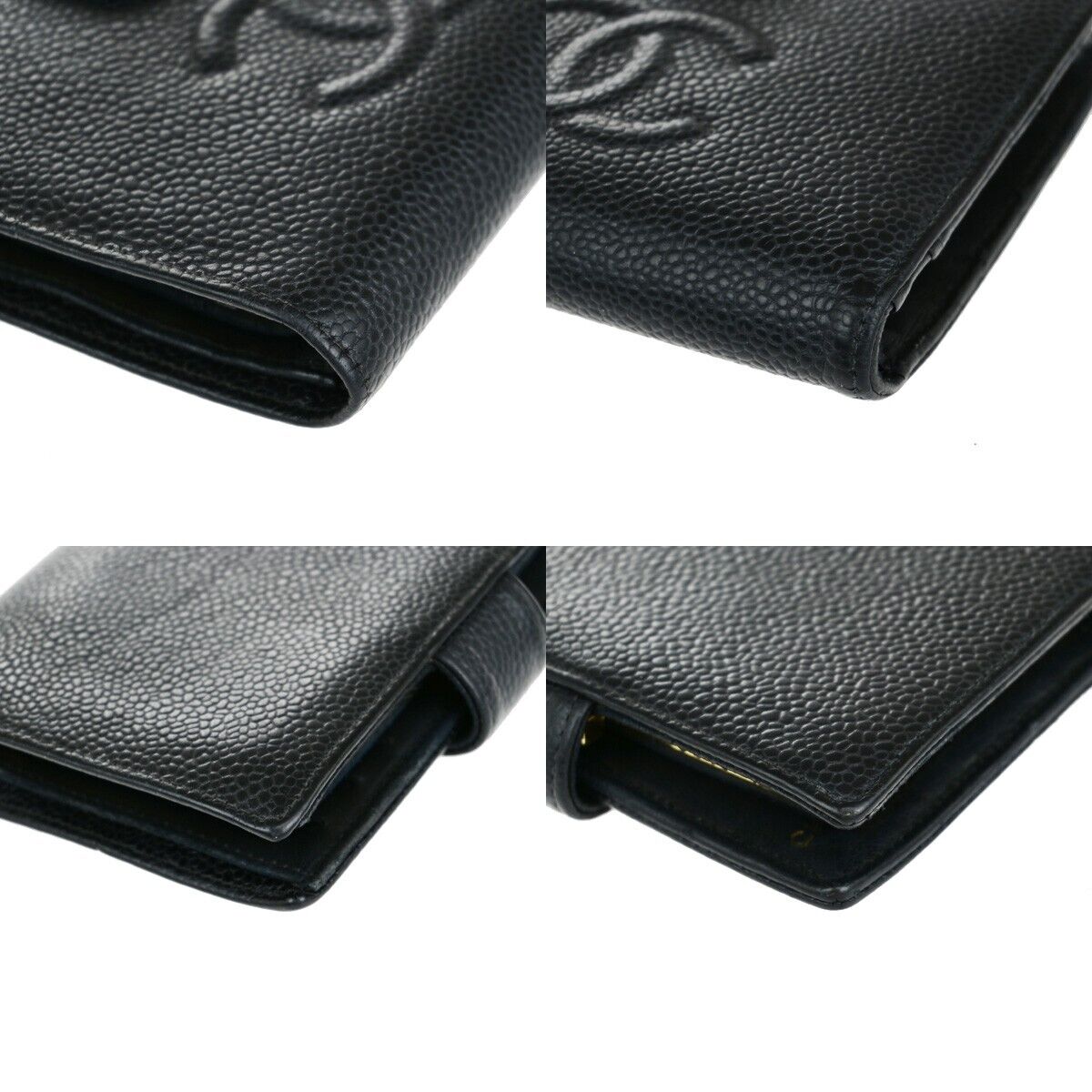 CHANEL CC Logo Compact Wallet Grained Calfskin Leather Black GHW France 87RK702