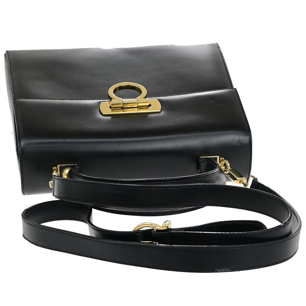 SALVATORE FERRAGAMO Gancini 2Way Shoulder Hand Bag Leather Black GHW 83EC641