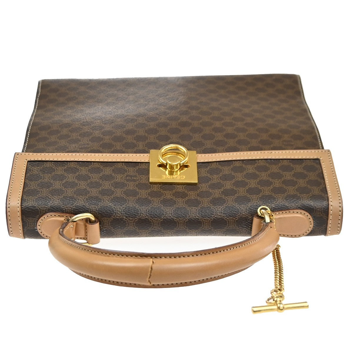 CELINE Logo Macadam Pattern Hand Bag PVC Leather Brown Beige GHW Italy 35MA546