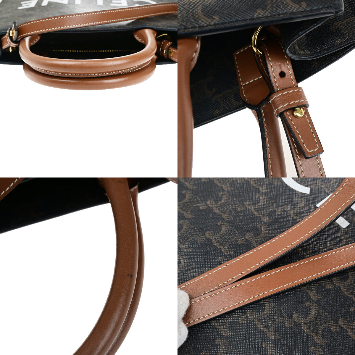 CELINE Logo Vertical Cabas 2Way Hand Tote Bag Triomphe Canvas Leather 662RK408