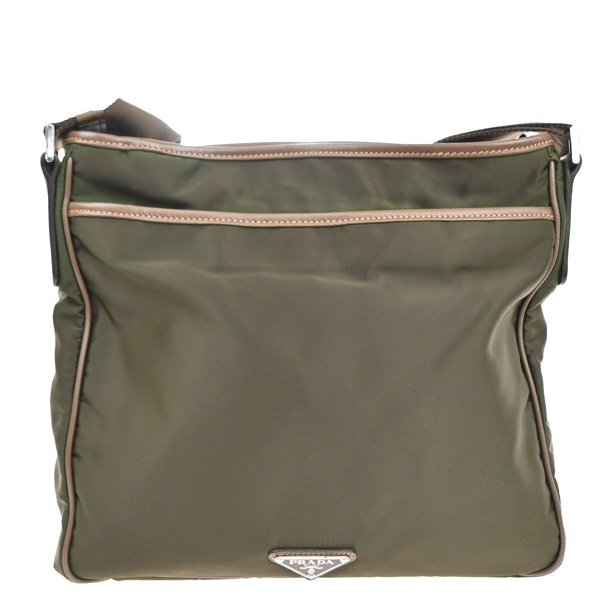 PRADA MILANO Tessuto Messenger Shoulder Bag Nylon Leather Italy Khaki 61EG402