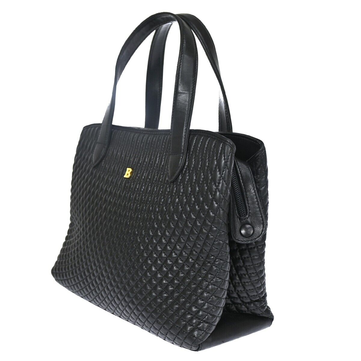 BALLY B Logo Fringe Tassel Shoulder Hand Bag Leather Black Gold-Plated 02EA083