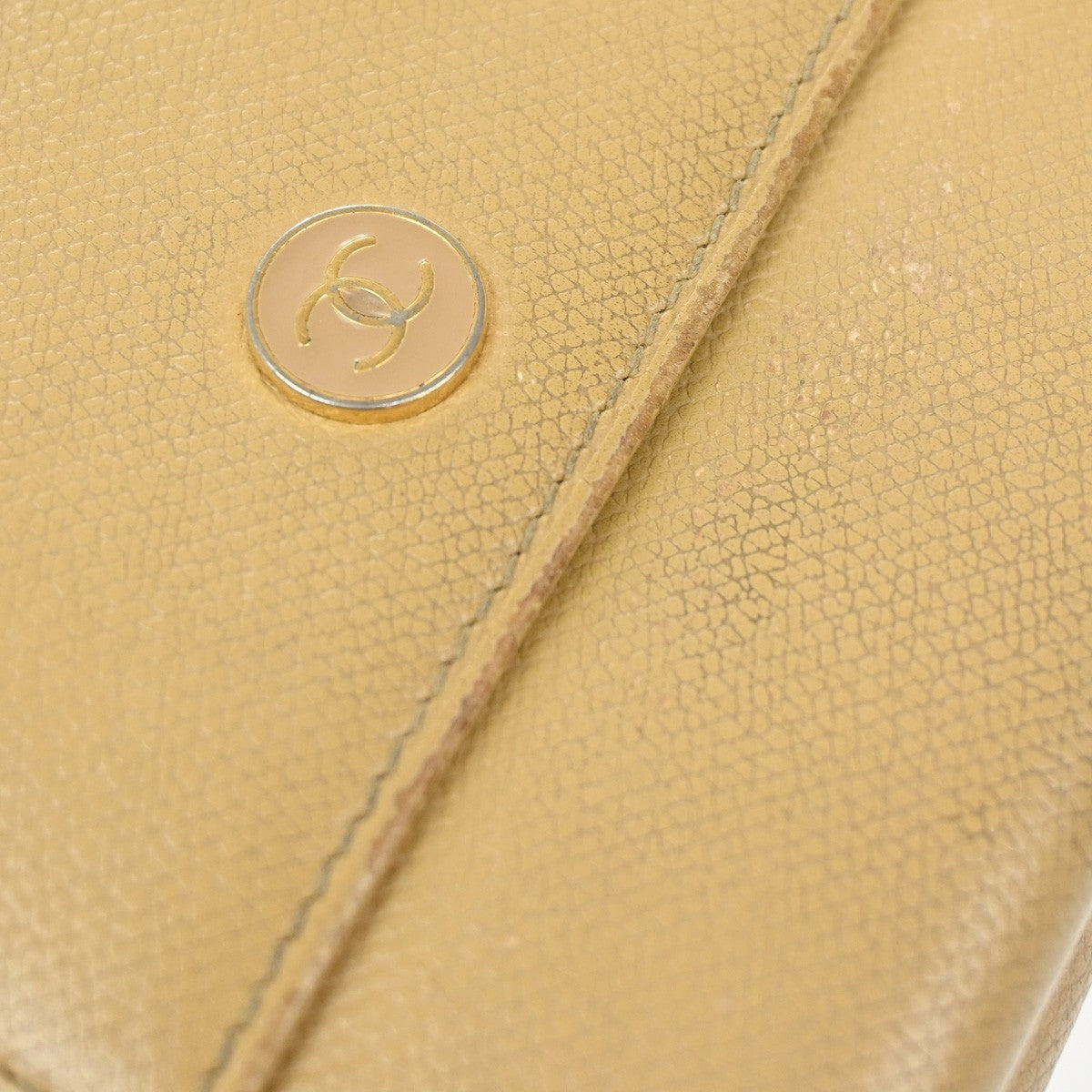 CHANEL CC Logo Trifold Compact Wallet Leather Beige GHW Italy 60KB352