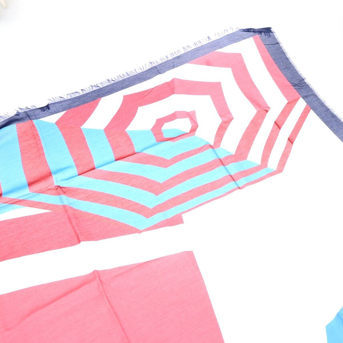 CHANEL CC Logo XL Scarf Cotton Silk Navy Blue Red Made In Italy 68KA319