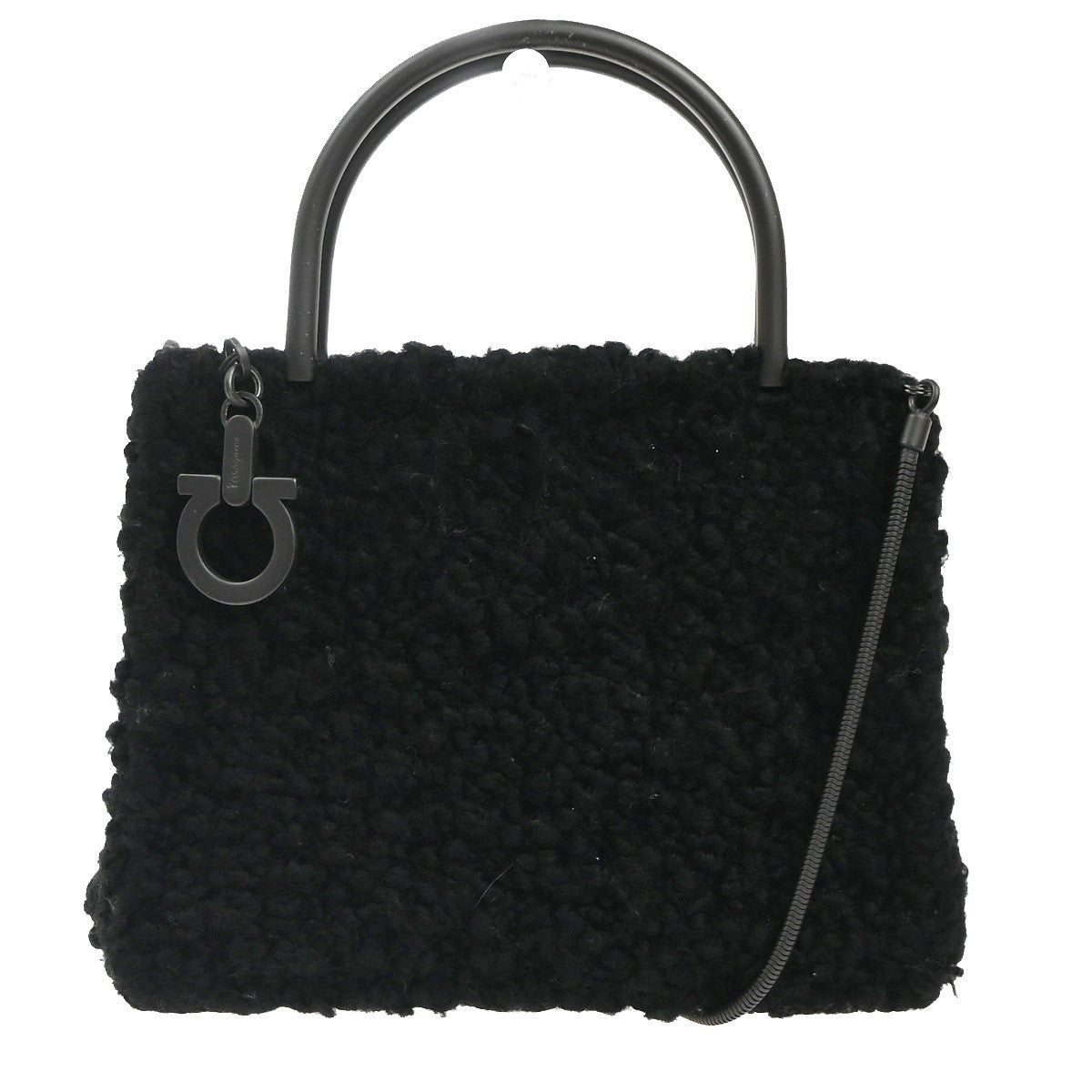 SALVATORE FERRAGAMO Gancini 2Way Shoulder Hand Bag Wool Leather Black 80RP045