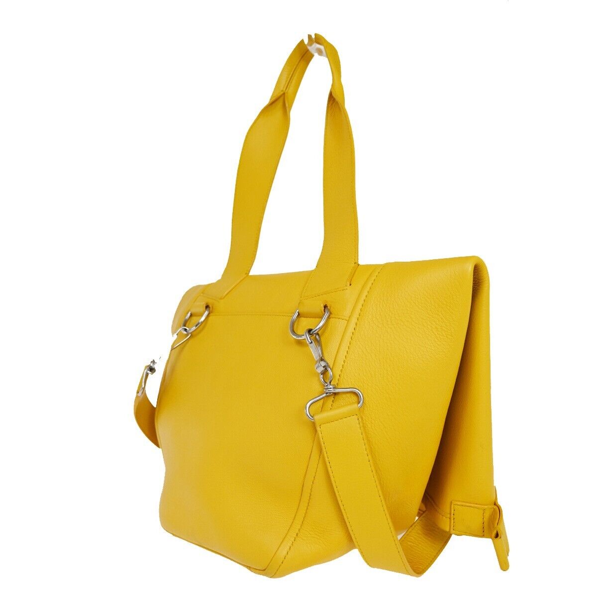 BALENCIAGA Logo 2Way Shoulder Hand Bag Leather Yellow Silver 87SH253