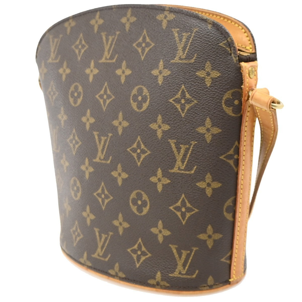 LOUIS VUITTON Logo Drouot Shoulder Bag Monogram Leather Brown M51290 74KD177