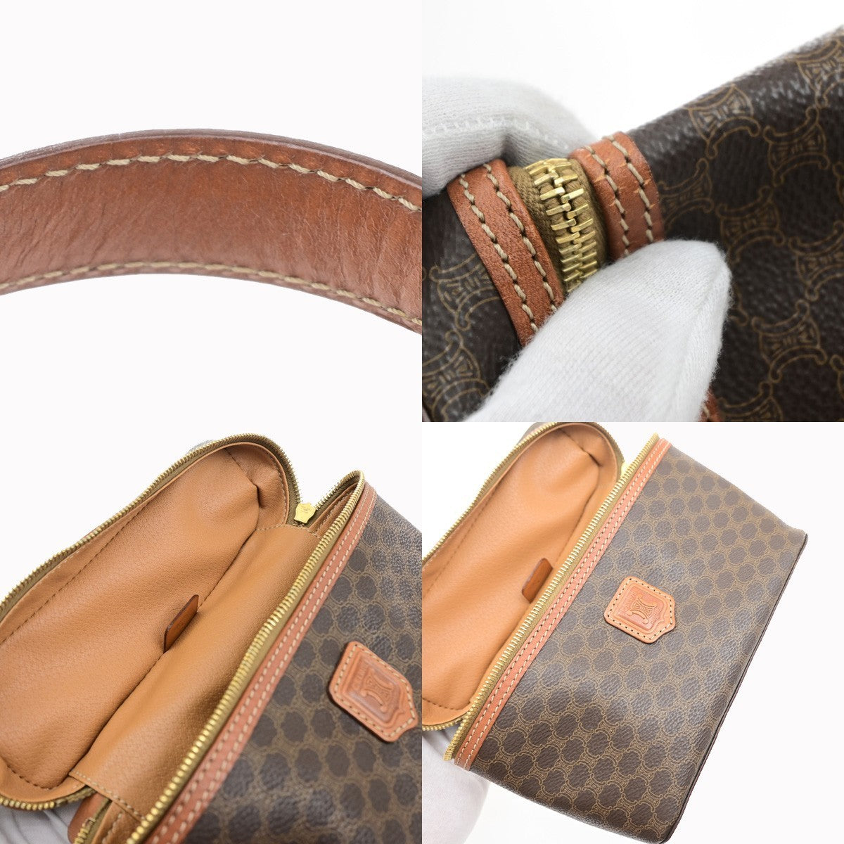 CELINE Logo Macadam Pattern Vanity Hand Bag PVC Leather Brown GHW Italy 69MA716