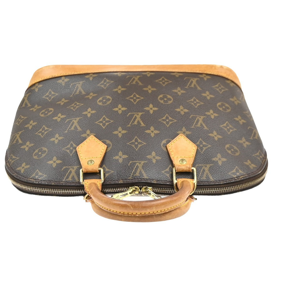 LOUIS VUITTON LV Logo Alma Hand Bag Monogram Leather Brown France M51130 32MA462