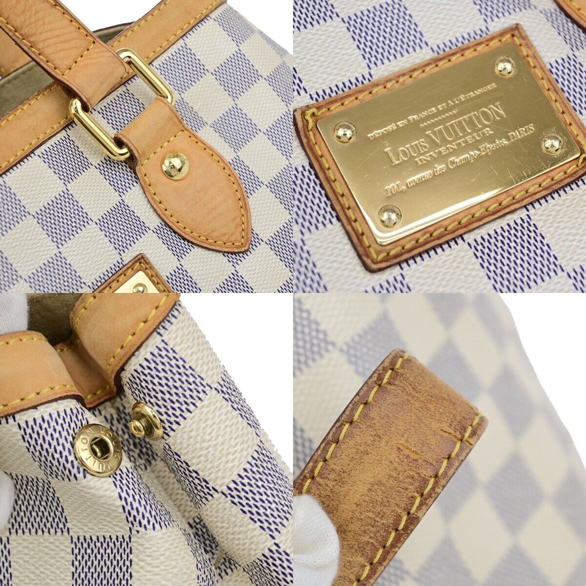 LOUIS VUITTON Hampstead PM Shoulder Bag Damier Azur Leather White N51207 72EB472
