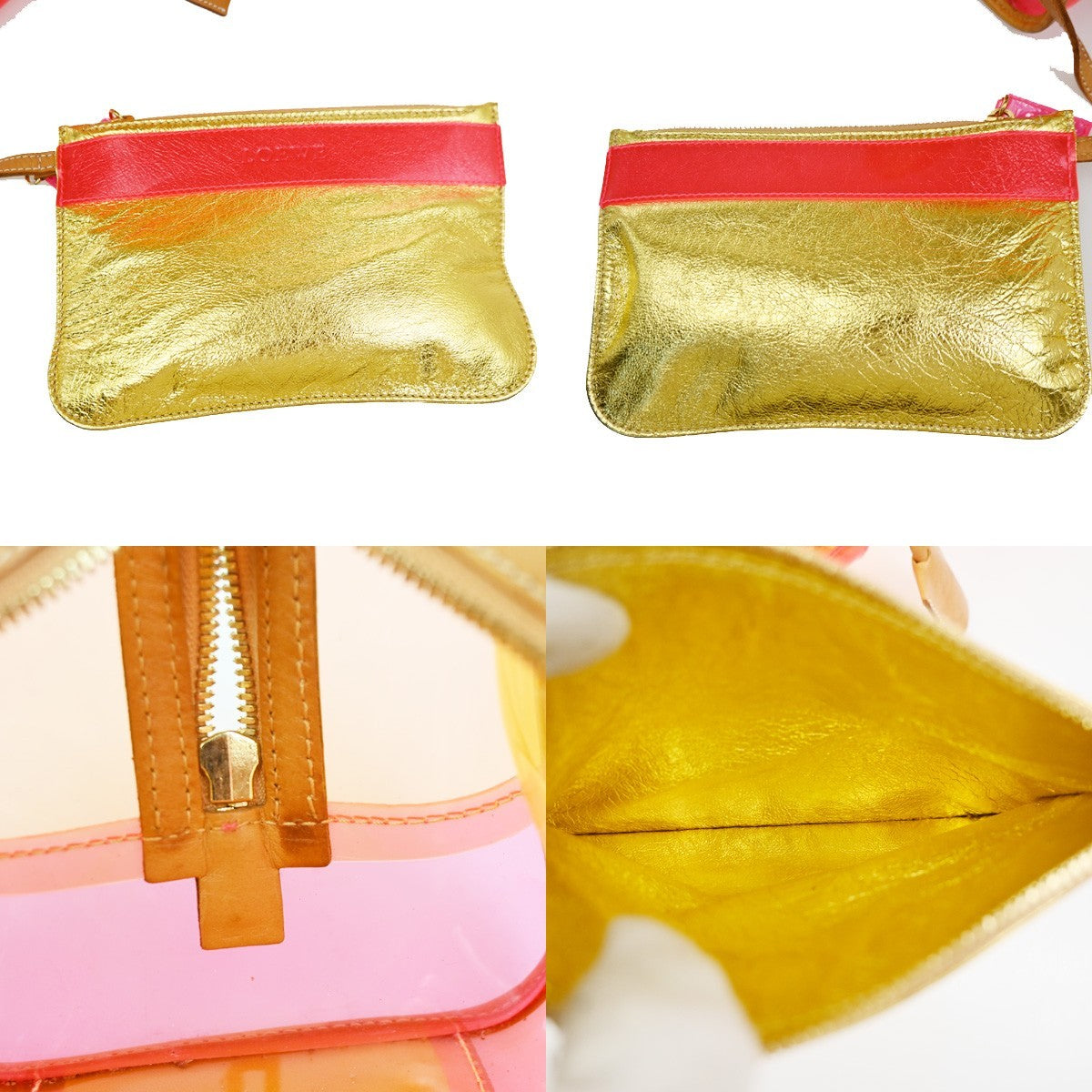 LOEWE Anagram Logo Amazona 28 Hand Bag Pouch Vinyl Leather Orange PK GHW 12RL927