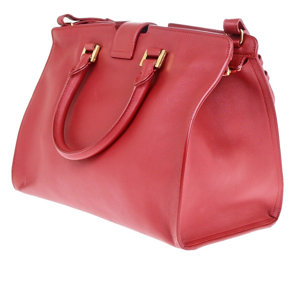 SAINT LAURENT YSL Logo Cabas 2 Way Hand Bag Leather Red GHW Italy 29EC867