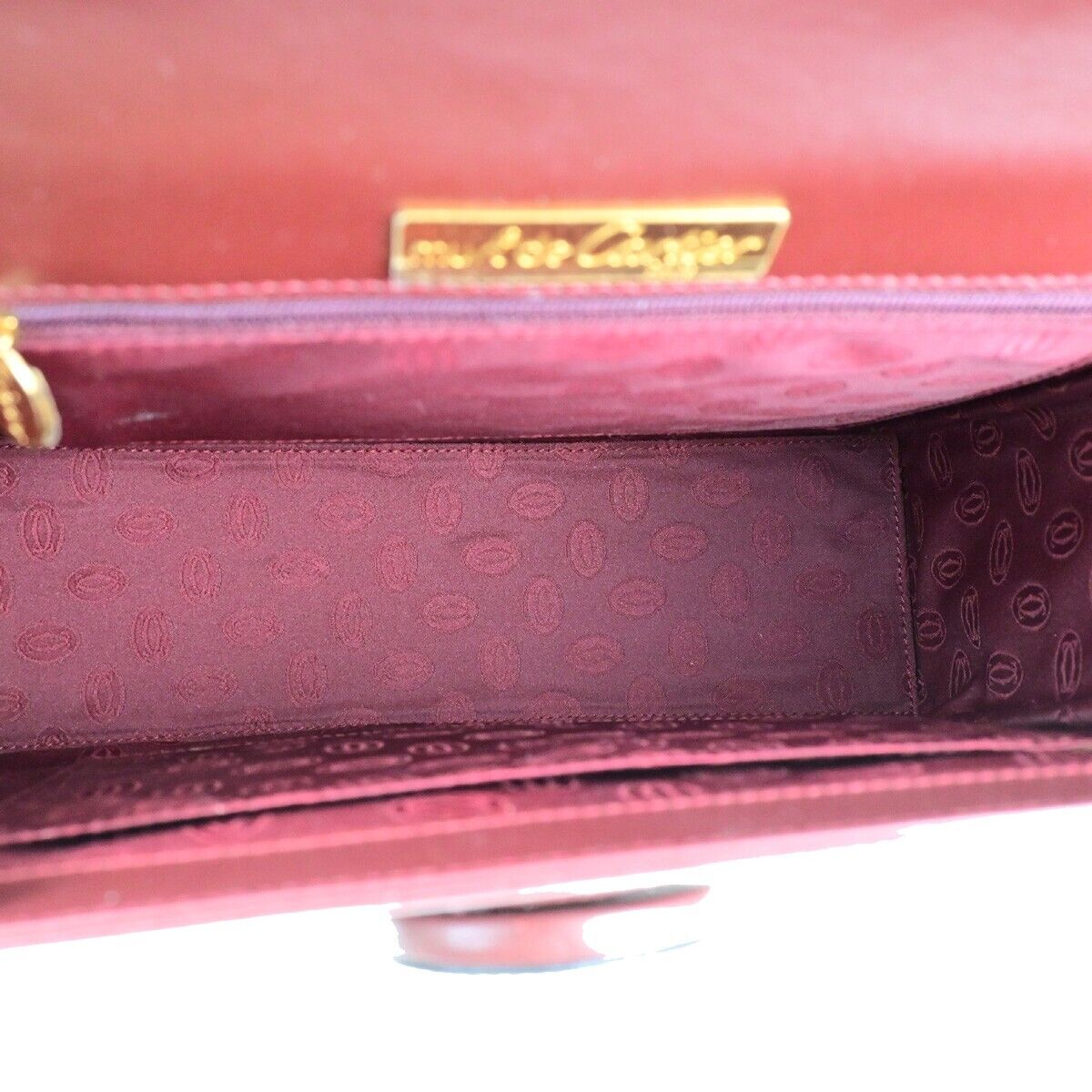 CARTIER 2C Logos Hand Bag Leather Burgundy Gold-Plated Made In Italy 76RK751