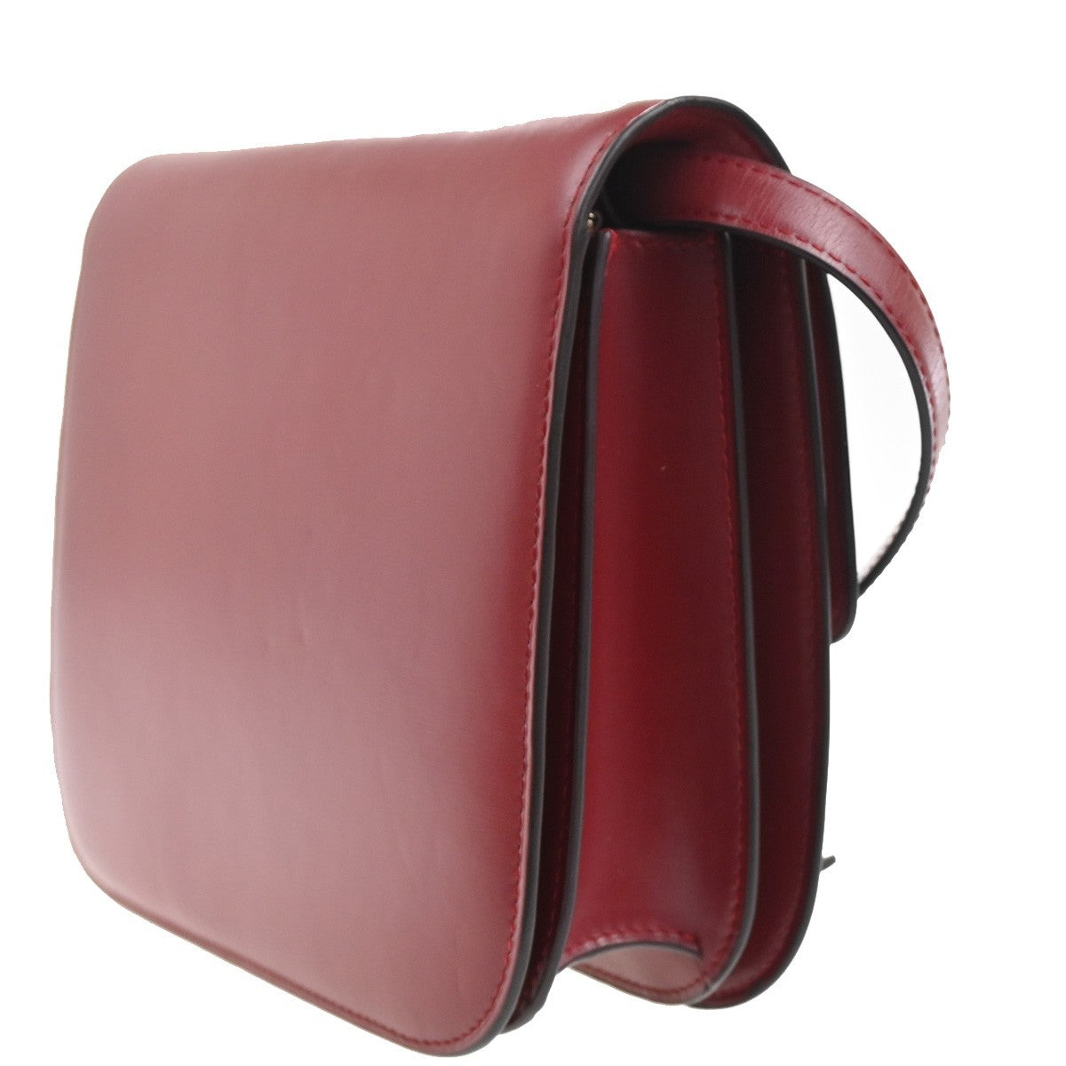 CELINE Logo Classic Box Flap Shoulder Bag Leather Red GHW Italy 92MA438