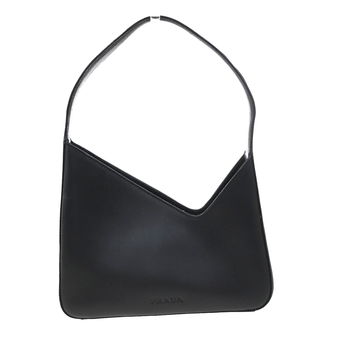 PRADA Logo Asymmetry Mini Hobo Shoulder Bag Leather Black Italy 11YJ086